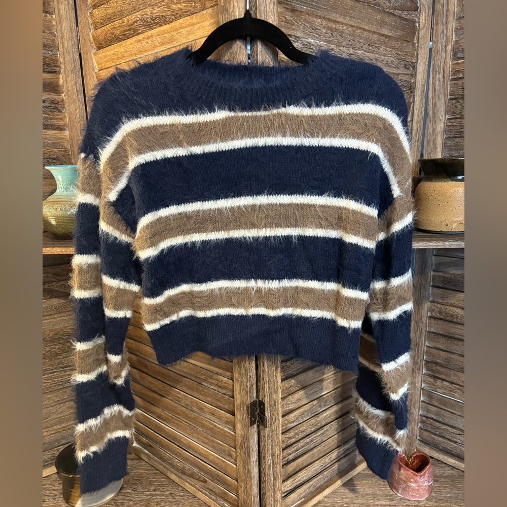 Full Tilt Navy and Brown Striped Sweater